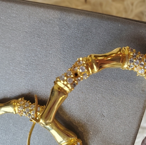 NOIR|Womens gold and rhinestone hoop earrings - Picture 4 of 6